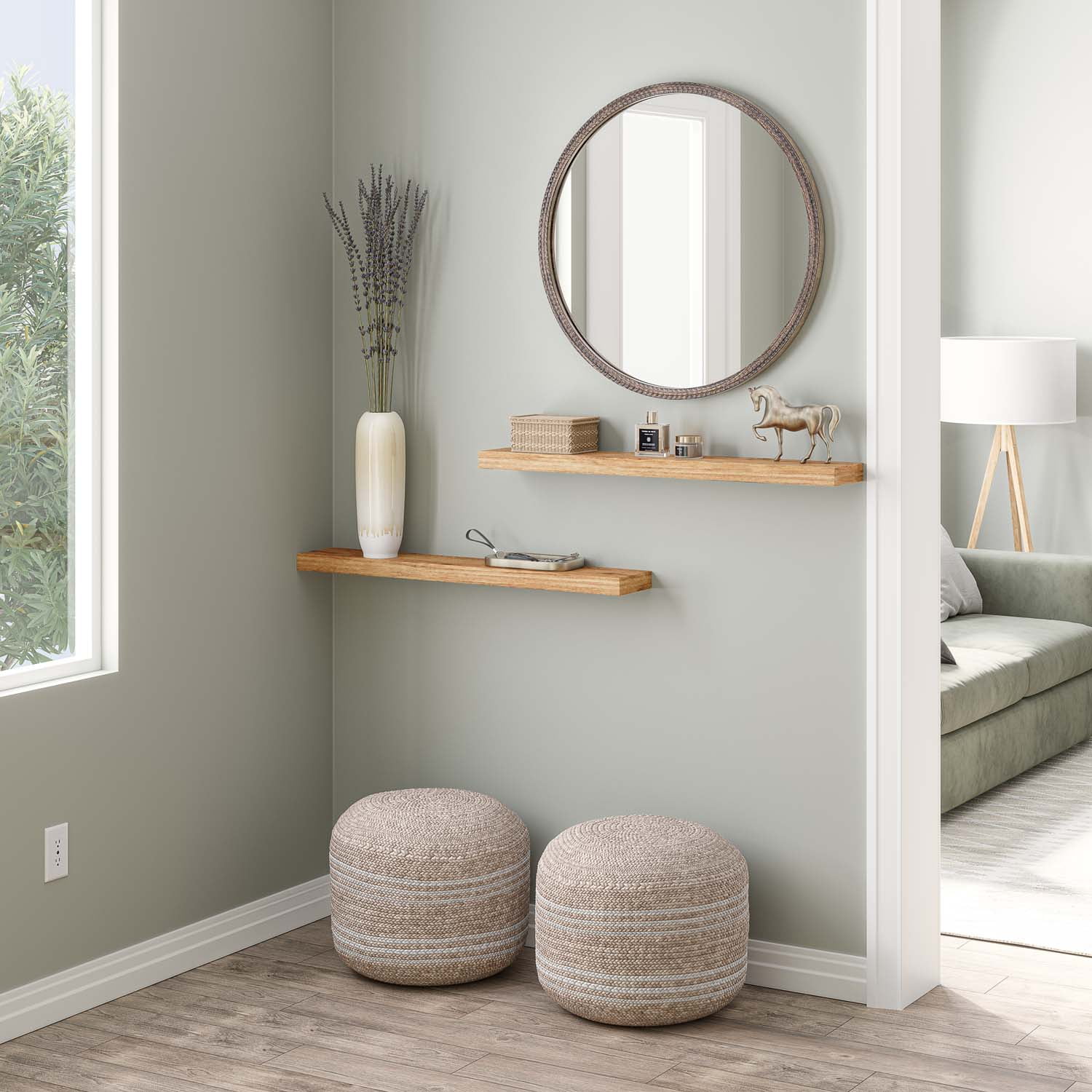 Ballucci 36" Floating Shelves, 2-Pack Wood Wall Shelf Set with Invisible Brackets, 6" Deep, Oak Finish