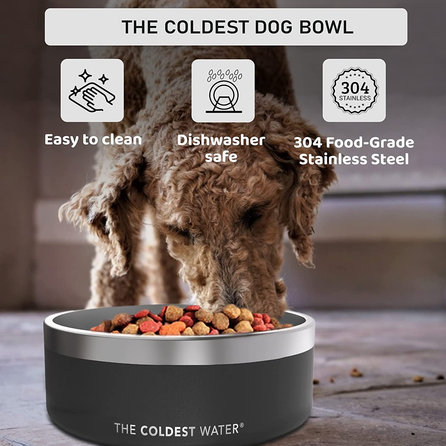 Tuff Pupper 100 oz Heavy Duty Insulated Stainless Steel Dog Bowl for Large  Dogs, Non-Slip Base, Dishwasher Safe