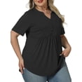 thumbnail image 2 of 3X Womens Tops Plus Size Fashion Short Sleeve Shirts Summer Button Up Loose Fit Dressy Notched Neck Tees Black, 2 of 6