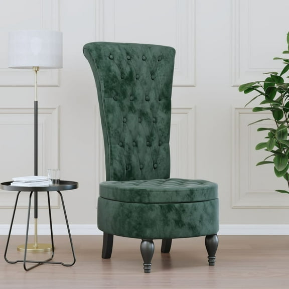 vidaXL High Back Chair Dark green Velvet, Solid wood, Plywood Single