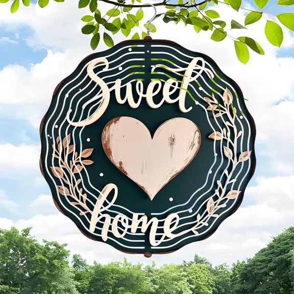 3D Metal Hanging Wind Spinners with Heart & Leaf Pattern - Decorative Wind Chimes for Yard & Garden - Beautiful Outdoor Art for Home Decor