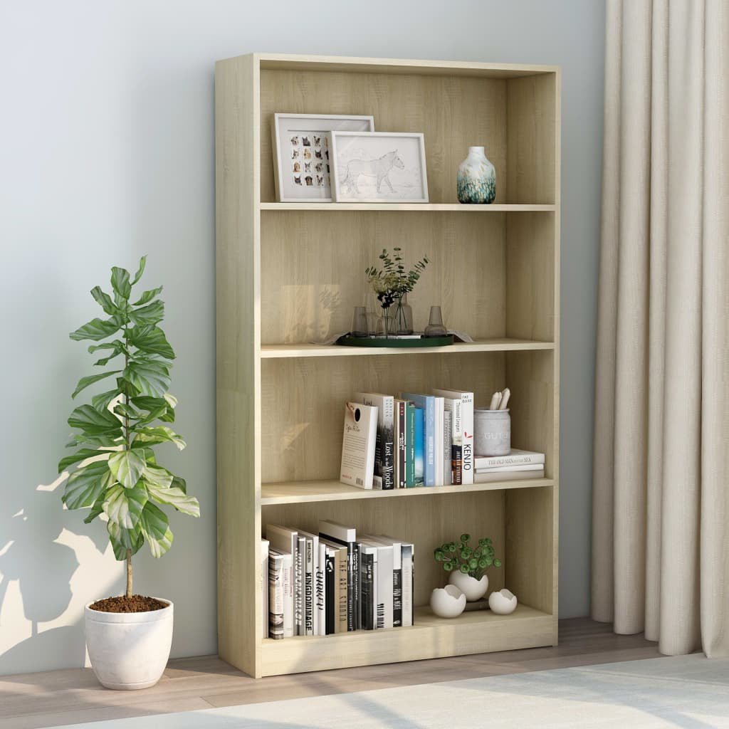 Prima Modern Large Tall Wide Bookcase Shelving Unit In Sonoma Oak with 4 Shelves 