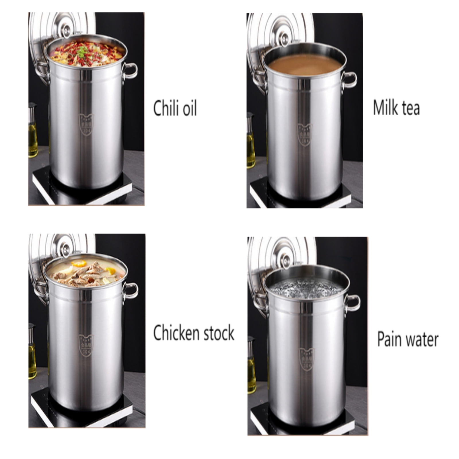 35L Large Stock Stainless Steel Pot Restaurant Kitchen Soup Big Cooking w/  Lid