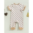 thumbnail image 4 of Bagilaanoe Newborn Baby Boys Summer Jumpsuit Checkerboard Print Short Sleeve Bodysuit 3M 6M 12M 18M Infant One Piece Romper, 4 of 8