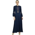 thumbnail image 4 of Bimba Women's Blue Rayon Aari Work Puff Sleeve Mandarin Maxi Casual Dress-18, 4 of 4
