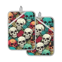 ALAZA Skulls Skeleton Pot Holders Set of 2 Heat Resistant Kitchen Oven Mitts
