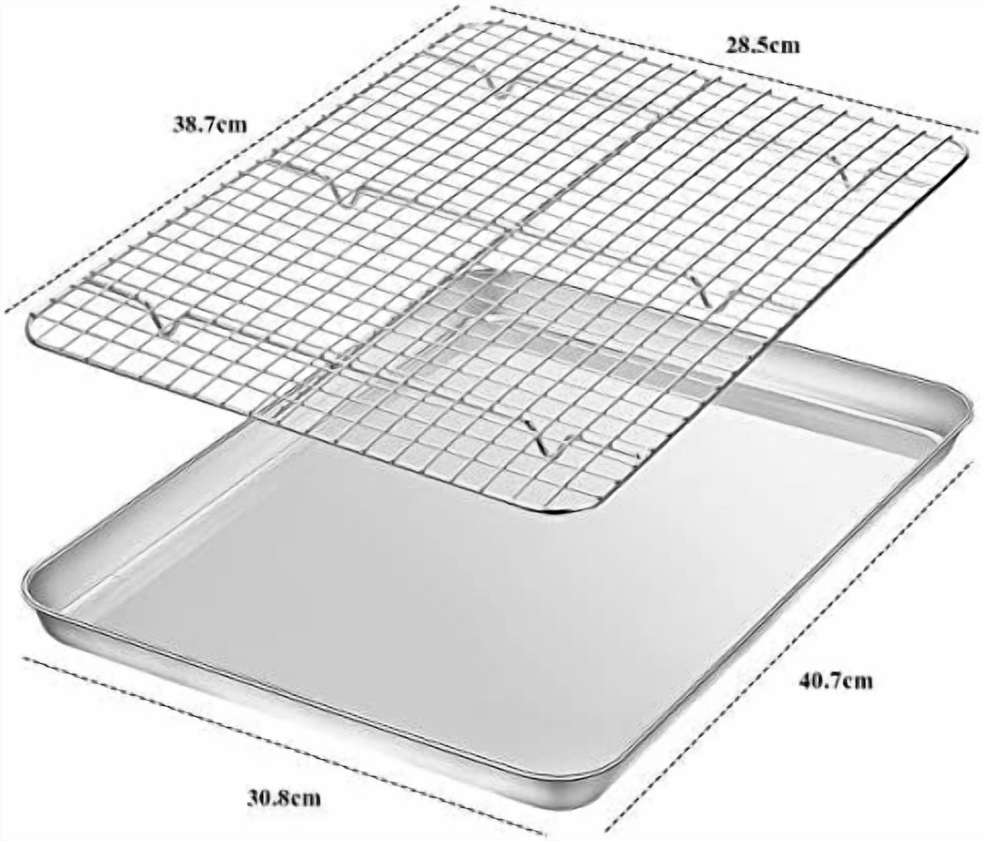 Baking Sheet with Rack Set [2 Pans + 2 Racks],  Stainless Steel Cookie Sheet Baking Pan Tray with Cooling Rack, Size 16 x 12 x 1 Inch, Non Toxic & Heavy Duty & Easy Clean