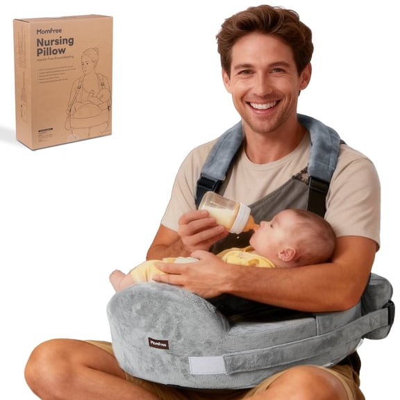 Momfree Nursing Pillow - All Around Lumbar & Arm Support, Safety Fence, Firm & Springy Memory Foam, Ergonomic Breastfeeding Pillow with Adjustable Waist Strap, Removable Cover, Hypoallergenic,