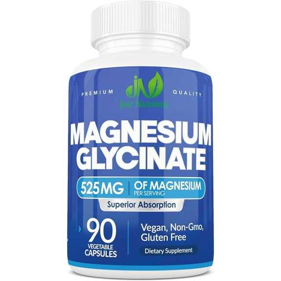 Magnesium Glycinate 525mg - Sleep, Immunity, Heart, Bones, Muscles, Digestion - Maximum Absorption, Non-GMO - 90 Count