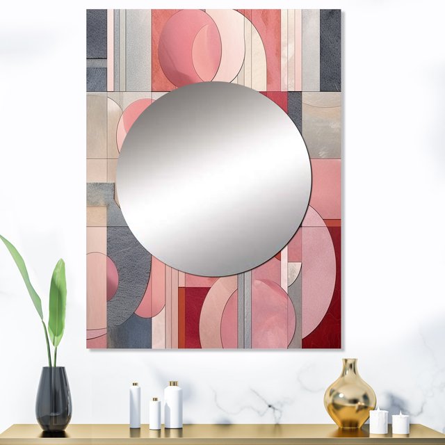 Designart "Transcendent Angles in Pink IV" Abstract Shapes Mirror Wall Decor - Modern Pink Abstract Mirror Wall Art For Entryway - 40" x 30" Inch
