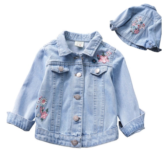 Girl Denim Jacket Long Sleeve Button down Embroidery Denim Jacket Lightweight Jacket 4-5 Years Girl Clothes