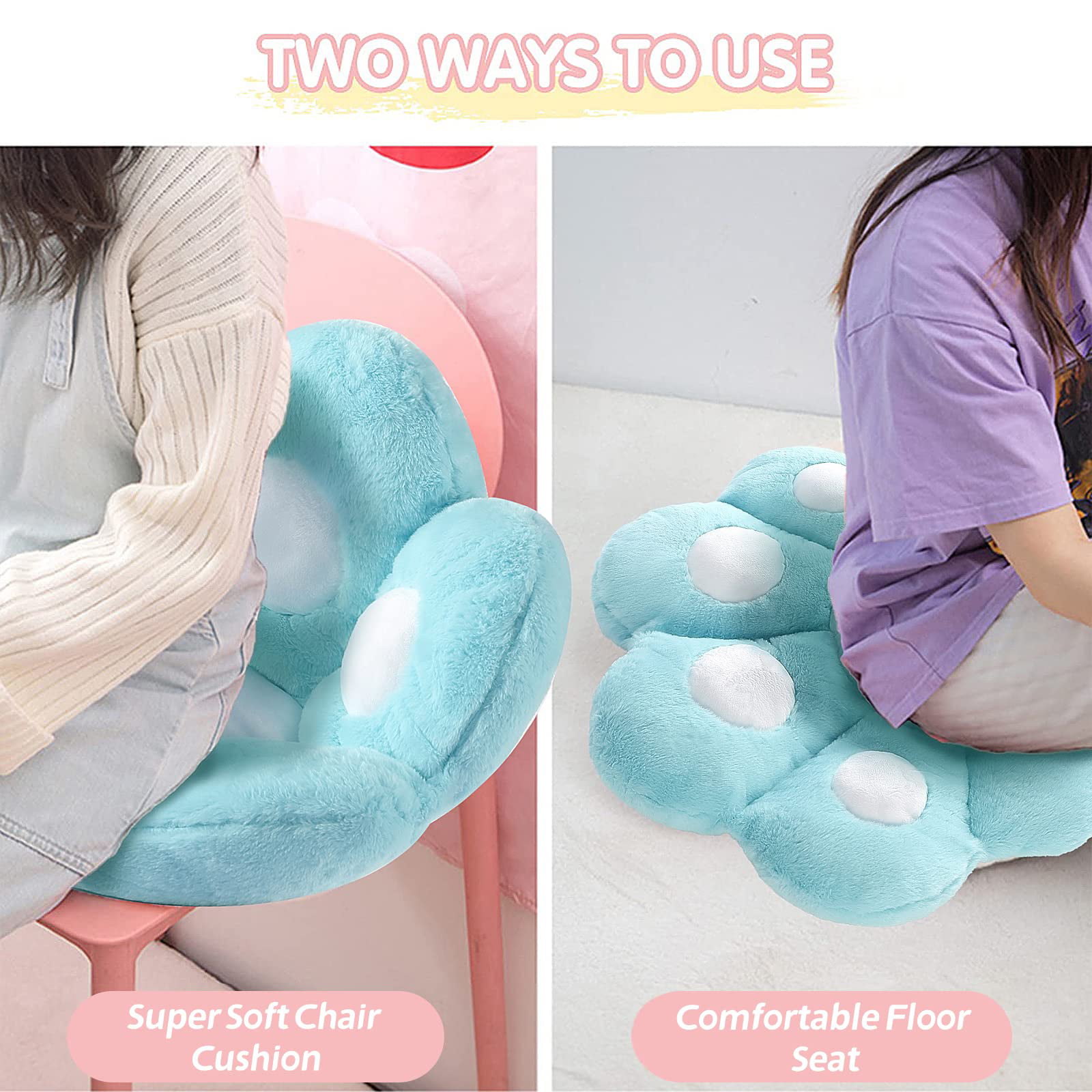 Cat Paw Cushion Comfy Kawaii Chair Cushion Bear Paw Lazy Sofa Office Floor  Pillow Cute Plush Seat Pad for Gaming Chair for Dining Room Bedroom Decor  Blue 27.5 x 23.6 inch 