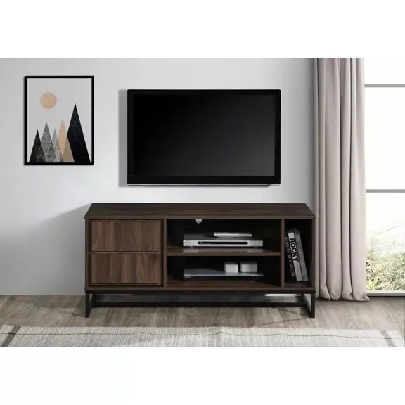 TV Stand Entertainment Center with 2 Shelves and Cabinet for 50 55 Inch Media Storage Living Room and Bedroom Wooden Television Media Console - Walnut