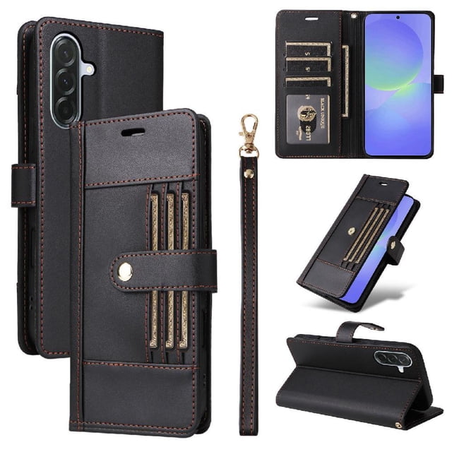 FOXDOCK Funda tipo Cartera para Samsung Galaxy A56 – Cubierta de Cuero PU con Múltiples Ranuras, Bolsillo para Efectivo y Correa de Muñeca