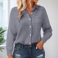 thumbnail image 2 of Godom Womens Cotton Linen Button Down Shirt 2025 Fall Winter Casual Long Sleeve Solid Color Shirts Loose Work Tops with Pockets, 2 of 7
