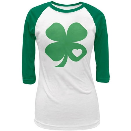 - St. Patricks Day Shamrock Heart Green Juniors 3-4 Raglan T-Shirt