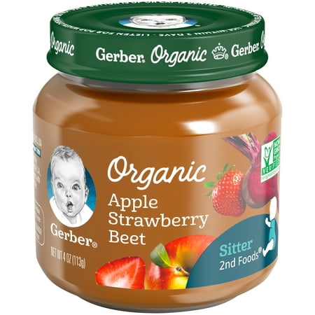 Gerber Organic 2nd Foods Apple Strawberry Beet Baby Food, 4 oz. Glass Jar (Pack of