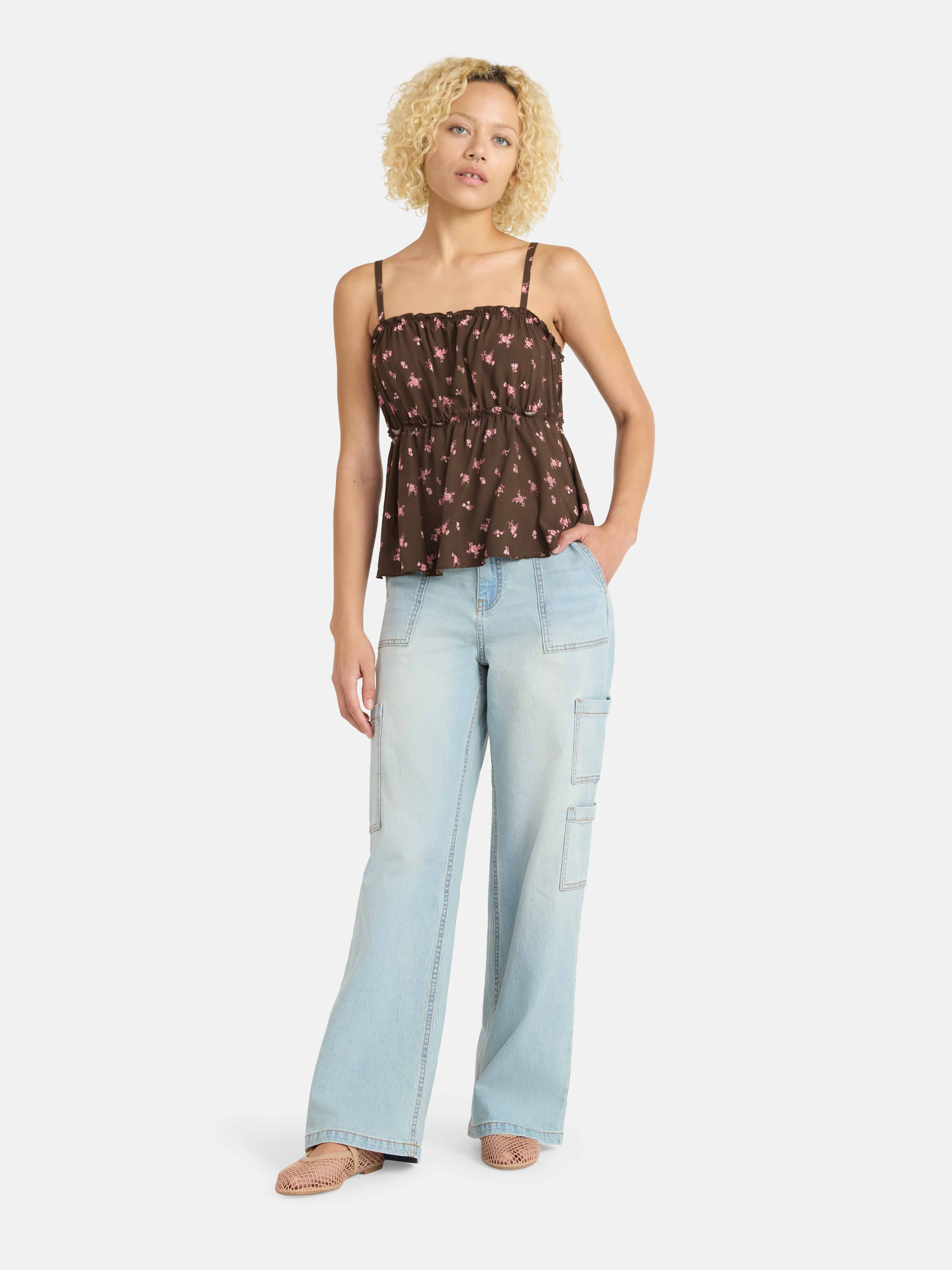 No Boundaries Woven Ruffle Top, Women’s