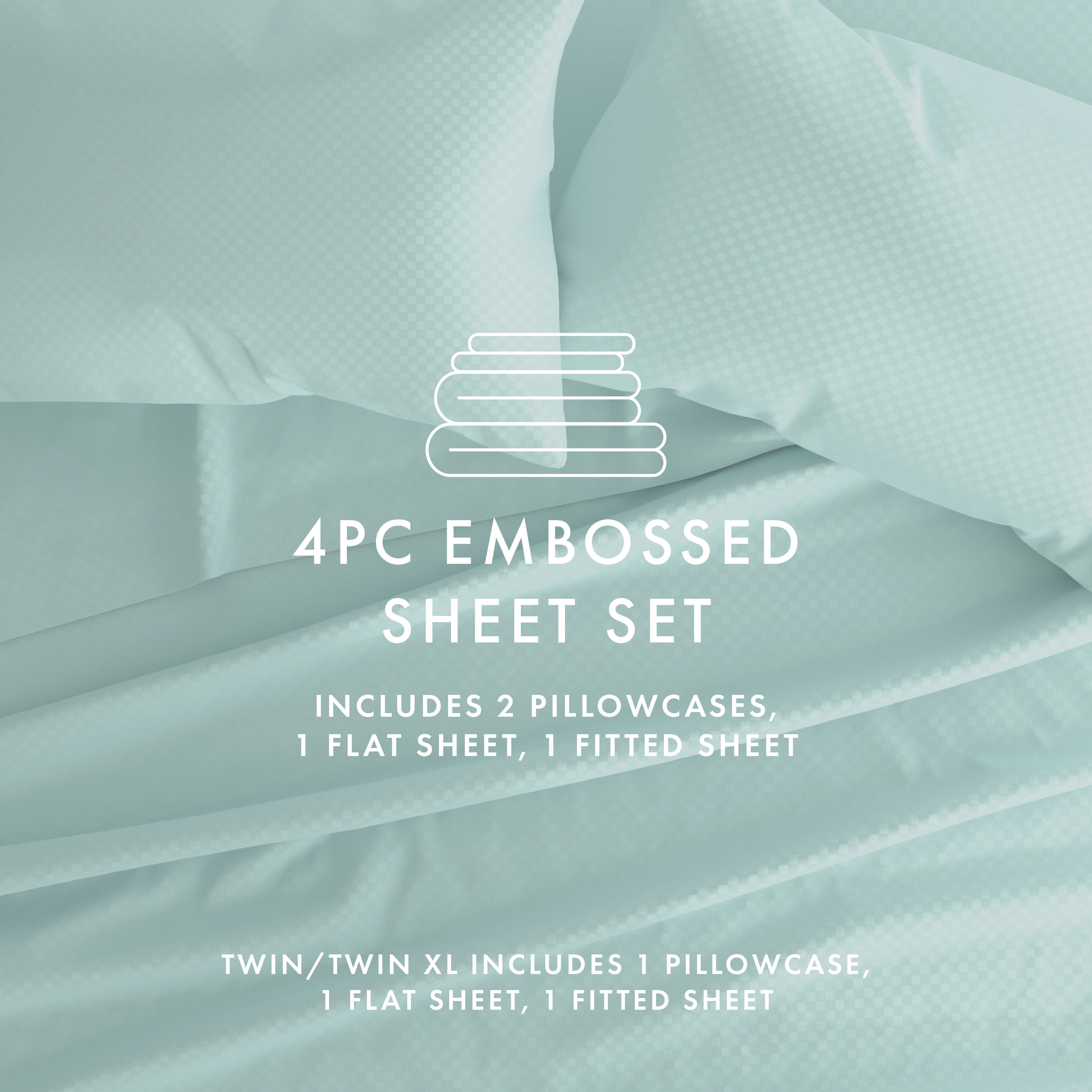 Noble Linens 4 Piece Aqua Checkered Embossed Bed Sheet Set, Full