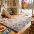 thumbnail image 6 of Area Rugs for Living Room Bedroom, 5'x8' Soft Fluffy Shag Indoor Floor Carpet for Living Room Bedroom Dining Room Office Home Decor, Dark Gray, 6 of 8