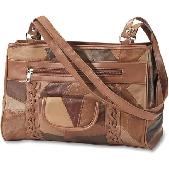 Leather 3-Piece Bag Set for Women, Brown Handbag, Wallet, and Matching Coin Purse, Ladies Patchwork Leather Shoulder Bag