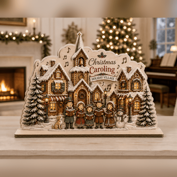 Wooden Block Decor Christmas Caroling Village Wood Tabletop Display for Holiday Mantel Decor