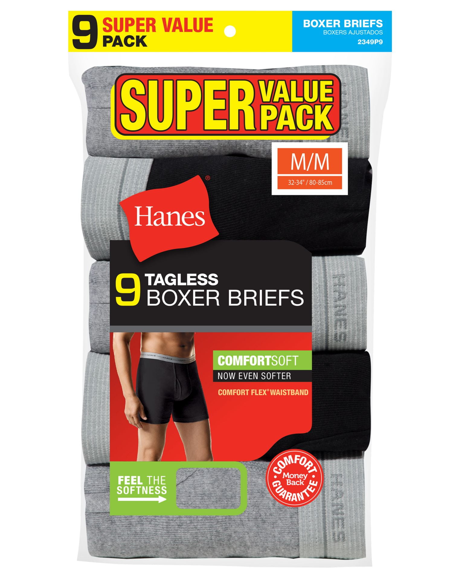 Hanes Mens Super Value 9-Pack ComfortSoft Boxer Briefs, S, Assorted ...