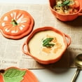 thumbnail image 6 of BINGLI Orange Pumpkin-Shaped Ceramic Bowl with Lid, Fall Thanksgiving Table Decor Handmade Serving Dish for Soup Cereal Snacks Kitchen and Dining Tableware ﻿, 6 of 9