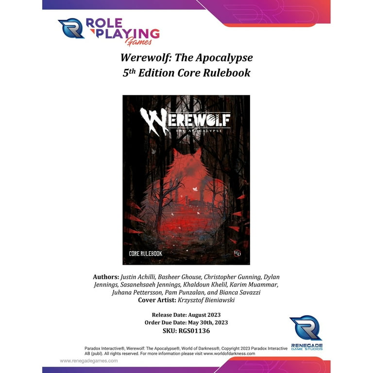 Renegade Game Studios Werewolf: The Apocalypse 5th Edition Core Rulebook - Hardcover RPG Book, Story of Environmental & Spiritual Horror Black Renegade Game Studios Werewolf: The Apocalypse 5th Edition Core Rulebook - Hardcover RPG Book, Story of Environmental & Spiritual Horror Black
