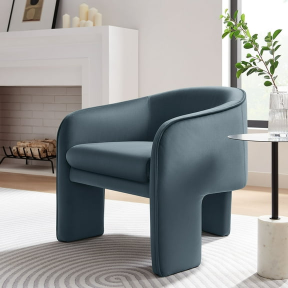 Modway Greer Performance Velvet Upholstered Accent Armchair in Cadet Blue