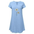 thumbnail image 5 of Feancey Linen Mini Dresses for Women 2025 Summer Short Sleeve V Neck T Shirt Dress Loose Fit Casual Floral Print Beach Dresses Blue XXL, 5 of 6