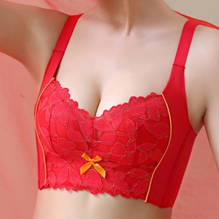 BSDJILFG Lace Bras for Women,Plus Size Floral Trim Wireless Full Figure Big Breast Soft Breathable Removable Cups , S-3XL
