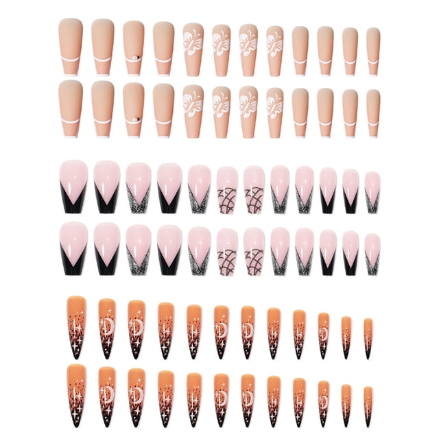 Uñas postizas, uñas postizas a presión, cobertura total, uñas tipo ataúd para mujeres y niñas (3 cajas, 24 piezas cada una) 1097