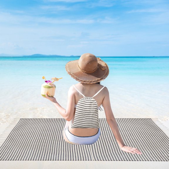 YIMWNYI Fringed Striped Beach Towel with Backpack, Lightweight Travel Towel, Quick Dry, Absorbent Microfiber Towel, Perfect for Beach, Pool, Camping, Yoga, Versatile Outdoor Blanket