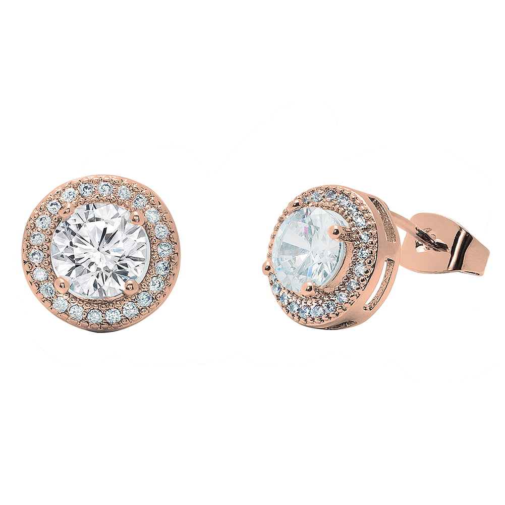 Cate &amp; Chloe - Cate &amp; Chloe Ariel 18k Rose Gold Halo CZ Stud Earrings, Rose Gold Simulated Diamond Earrings, Round Cut Earring Studs, Best Gift Ideas for Women, Girls, Ladies, Special-Occasion Jewelry