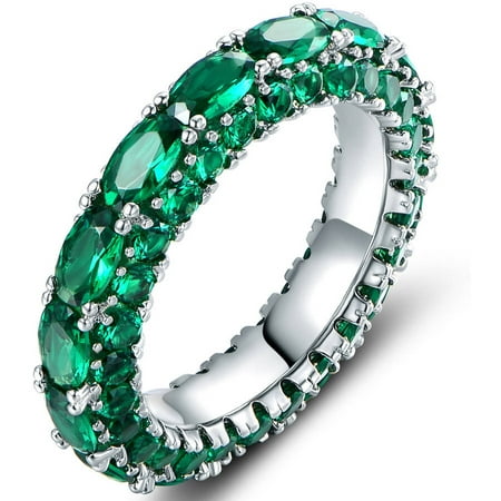 18kt White Gold-Plated Nano Green Eternity Ring