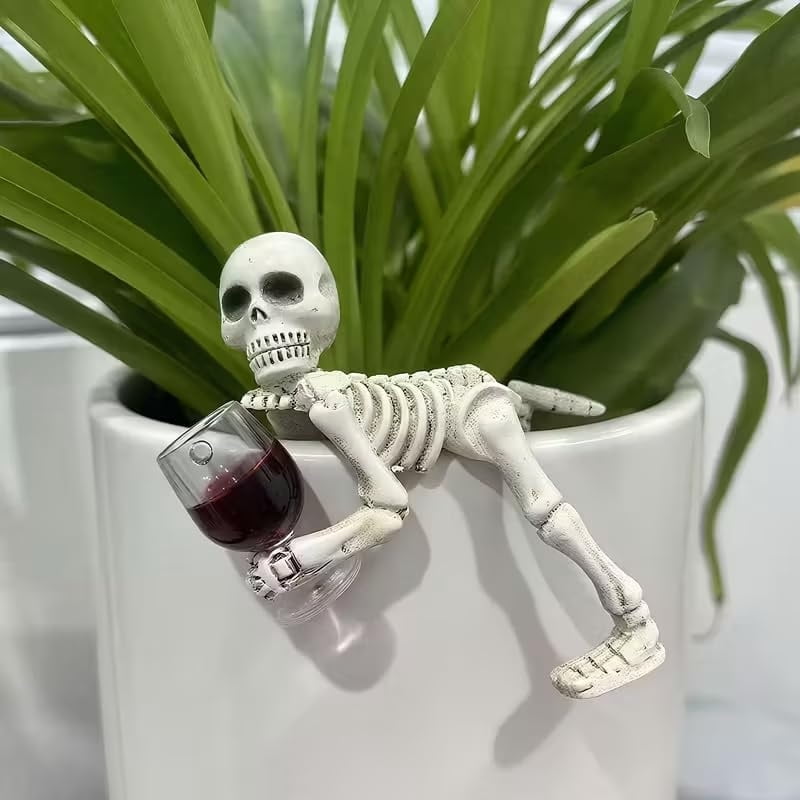 Weather-Resistant Skeleton Statue 5.1 Inch for Garden and Flower Pot Decoration