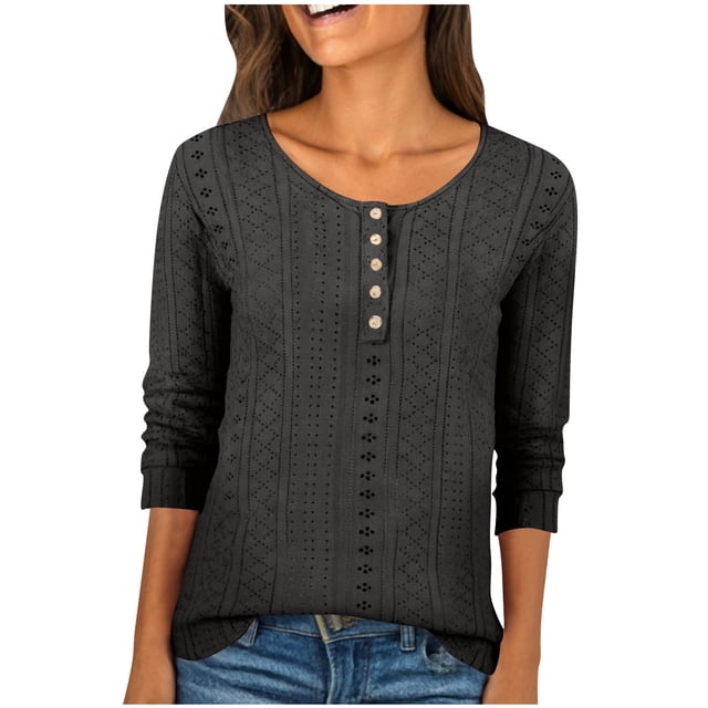 Blouse à Manches 3/4 en Dentelle Boutonnée - Col Rond Décontracté Chic Grande Taille pour le Travail
