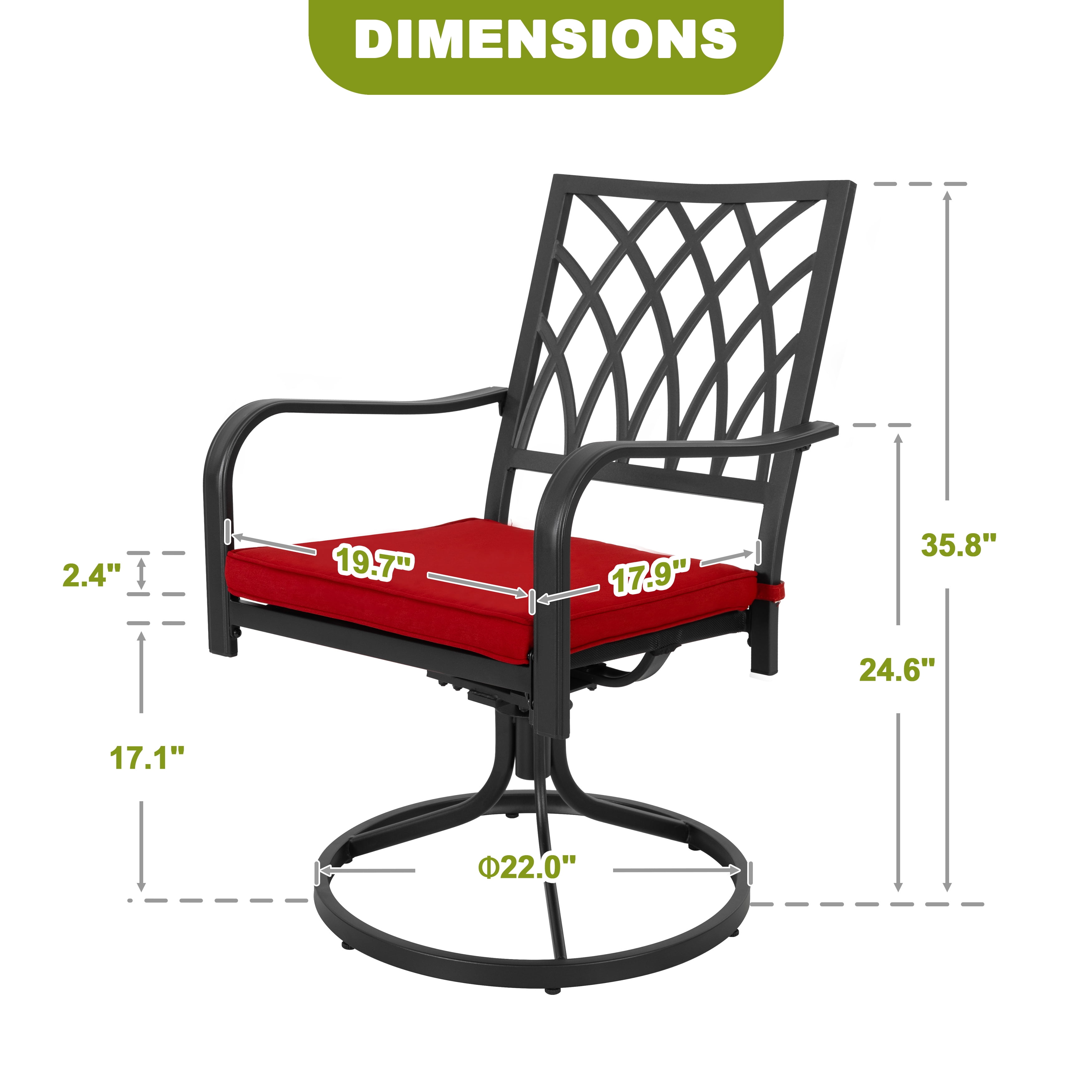 Nuu Garden Patio Swivel Chair Set of 2, Heavy Duty Outdoor Dining Chairs with Cushions, Metal Patio Chairs 360-Degree Swivel for Garden Lawn Porch Backyard, Black