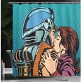 thumbnail image 4 of Ambesonne Love Shower Curtain, Astroauts Wife Retro, 69"Wx75"L, Petrol Blue and Brown, 4 of 5