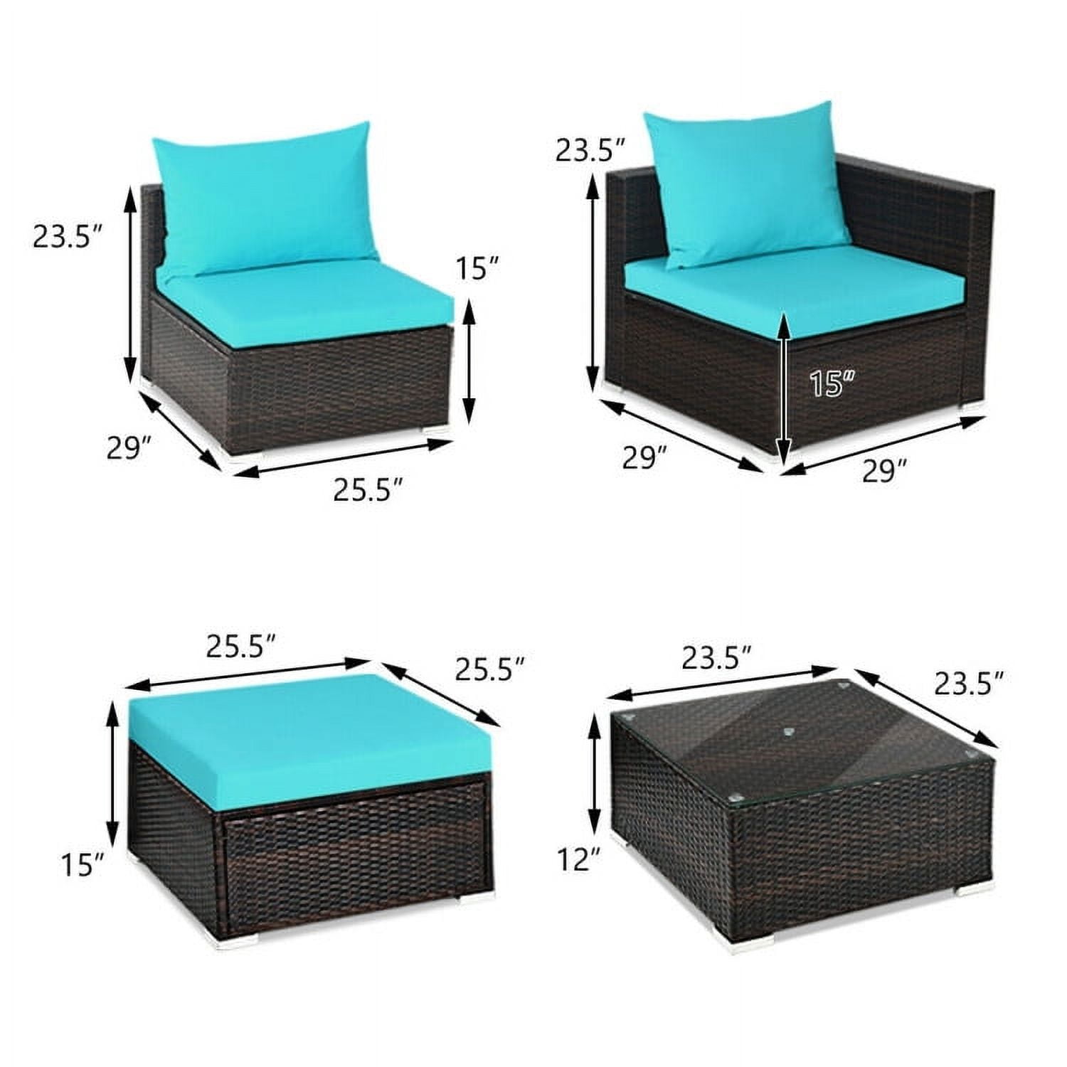 Aimee Lii 5 Pieces Patio Rattan Sectional Furniture Set with Cushions and Coffee Table, Outdoor Deck Furniture, Turquoise Aimee Lii 5 Pieces Patio Rattan Sectional Furniture Set with Cushions and Coffee Table, Outdoor Deck Furniture, Turquoise