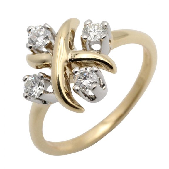 Pre-Owned Tiffany & Co. Jean Schlumberger Ring 4PD - 18K (Yellow Gold) Pt950 Platinum Diamond...