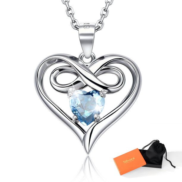 Collar de plata de ley S925 Silvora para mujer Collares con piedra natal del infinito Corazón Cumpleaños Navidad Aniversario San Valentín Joyas Regalos