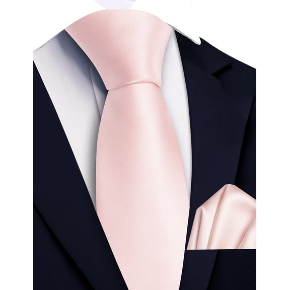 Mens Baby Pink Tie and Pocket Square Set with Tie Clip Silk Satin Necktie Handkerchief Wedding Business Formal