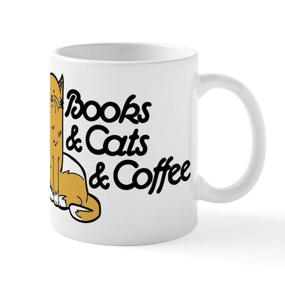 CafePress - Books & Cats & Coffee Mug - 11 oz Ceramic Mug - Novelty Coffee Tea Cup