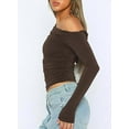 thumbnail image 6 of Scacto Women's Long Sleeve Off The Shoulder Tops Going Out Crop Tops Casual Y2K Slim Fit T-Shirts, 6 of 6