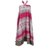 Mogul Vintage Wrap Around Skirt Reversible Silk Sari 2 Layer Pink Printed Summer Skirts