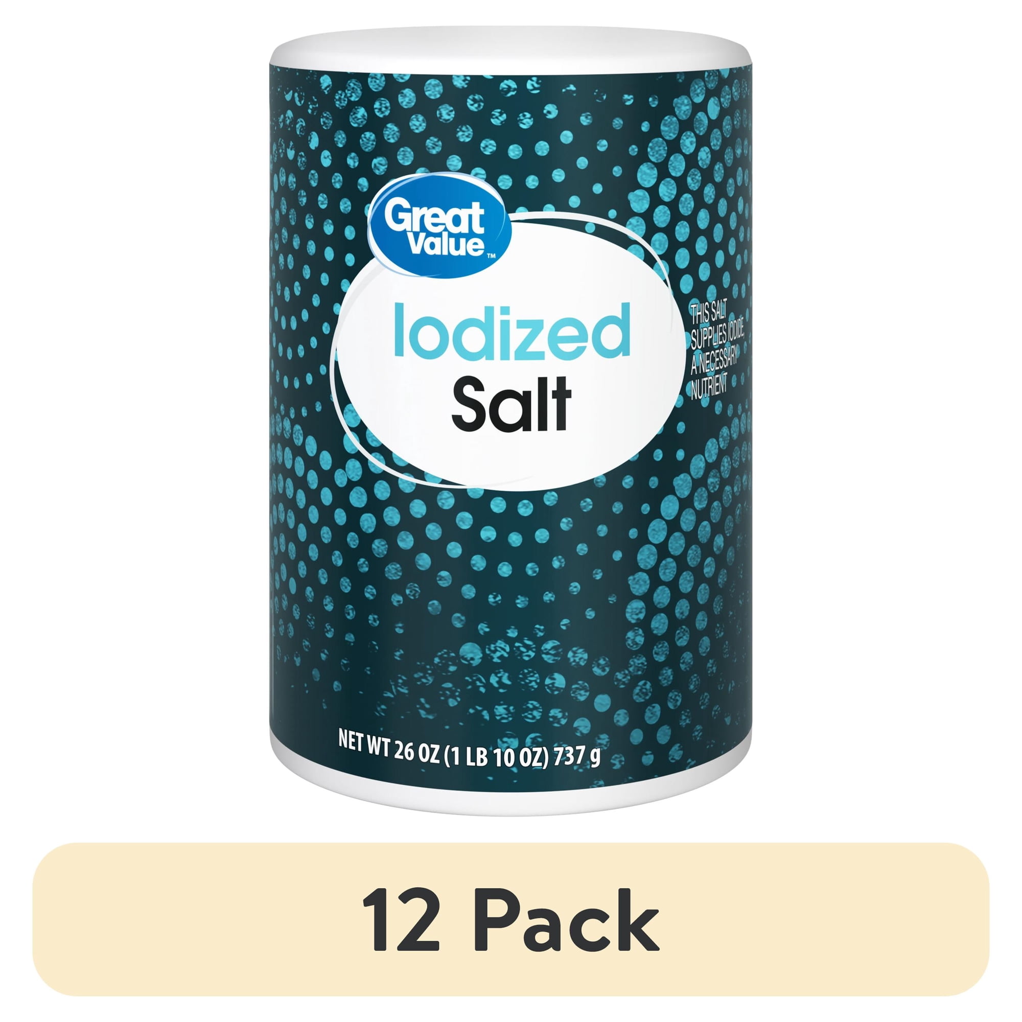 (12 pack) Great Value Iodized Salt, 26 oz