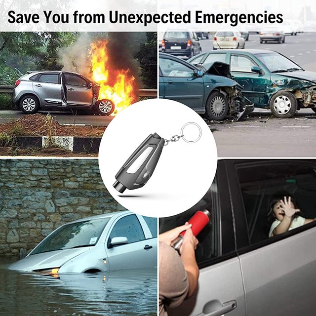 Martillo de seguridad de asiento portátil, rompeventanas de coche, herramienta de rescate de escape, cortador de cinturón de seguridad con llavero ZefeiWu 8390614872448
