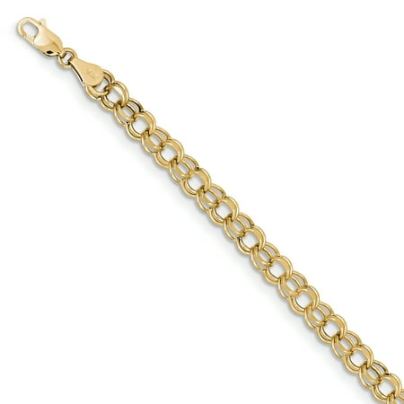 10k Yellow Gold 8 Inch 5.5mm Double Link Charm Bracelet Valentines Day